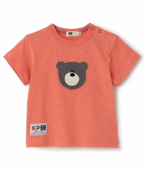 KP / ケーピー Tシャツ | くま編みモチーフ 半袖Tシャツ（赤）