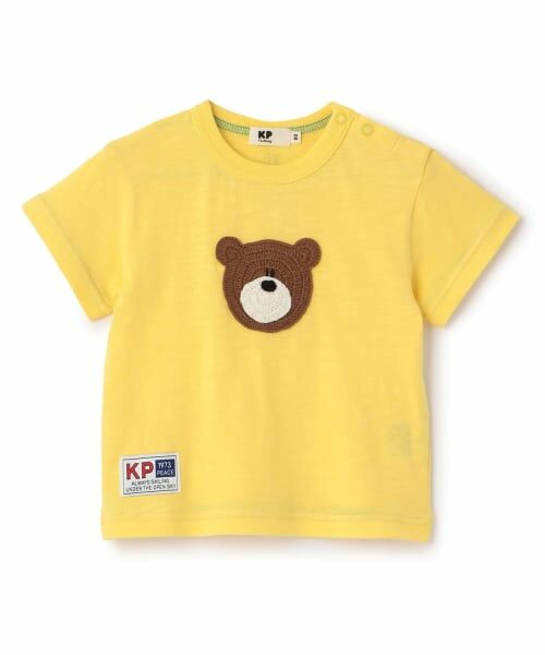 KP / ケーピー Tシャツ | くま編みモチーフ 半袖Tシャツ（黄）