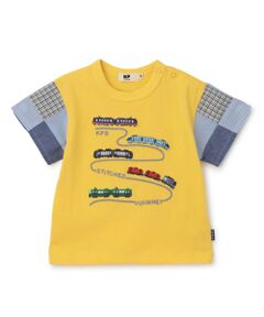 KP / ケーピー Tシャツ | 電車モチーフ パッチワーク袖 Tシャツ