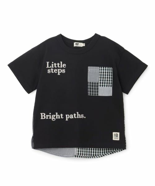 KP / ケーピー Tシャツ | パッチワーク切り替え Tシャツ（黒）