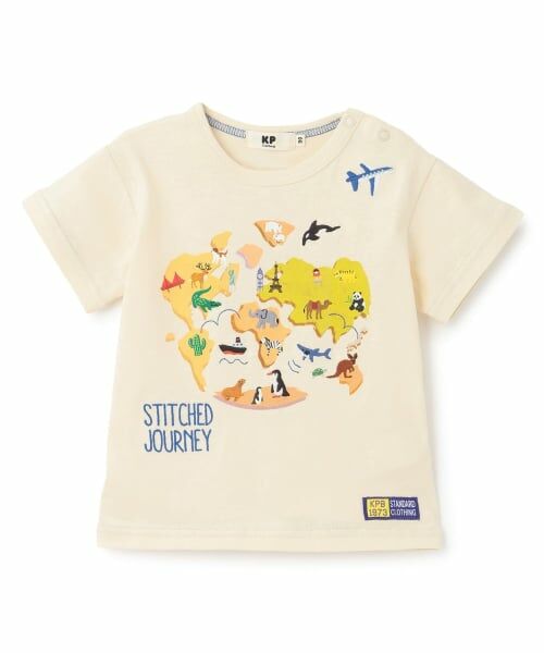 KP / ケーピー Tシャツ | 世界地図モチーフ Tシャツ（クリーム）