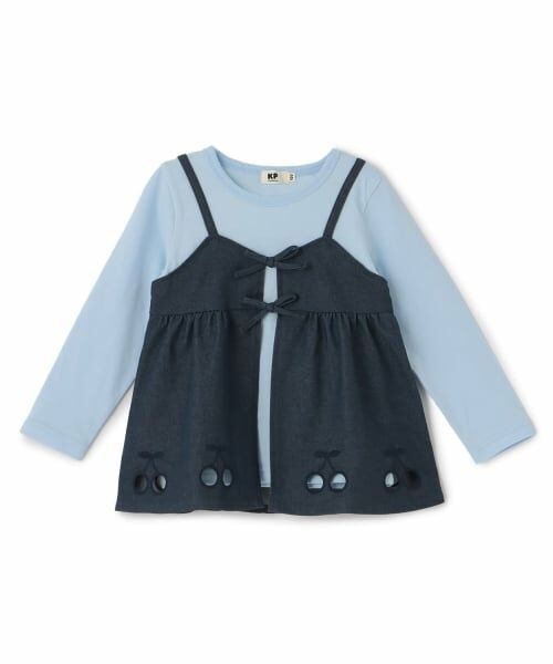 KP / ケーピー その他トップス | デニム風ツイル×天竺 長袖チュニック(紺)