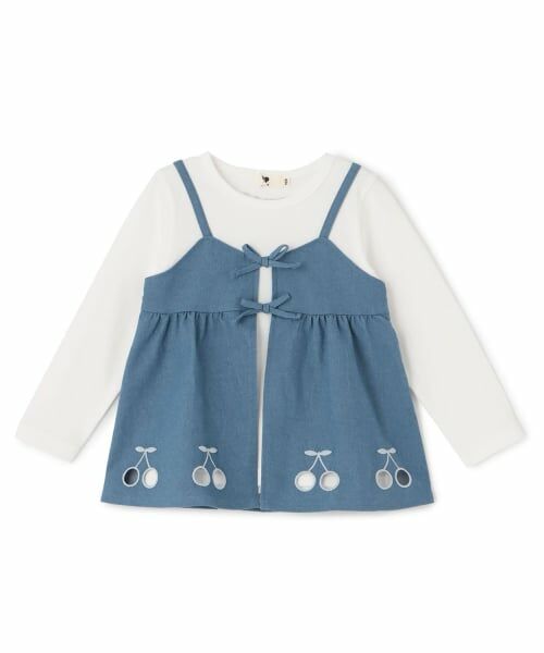 KP / ケーピー その他トップス | デニム風ツイル×天竺 長袖チュニック(ブルー)