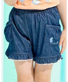 KP / ケーピー ショート・ハーフ・半端丈パンツ | デニム風ニットツイル 裾フリル ショートパンツ