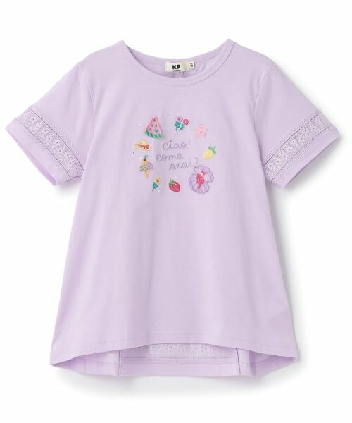 KP / ケーピー Tシャツ | レース切り替え袖 Tシャツ（ラベンダー）