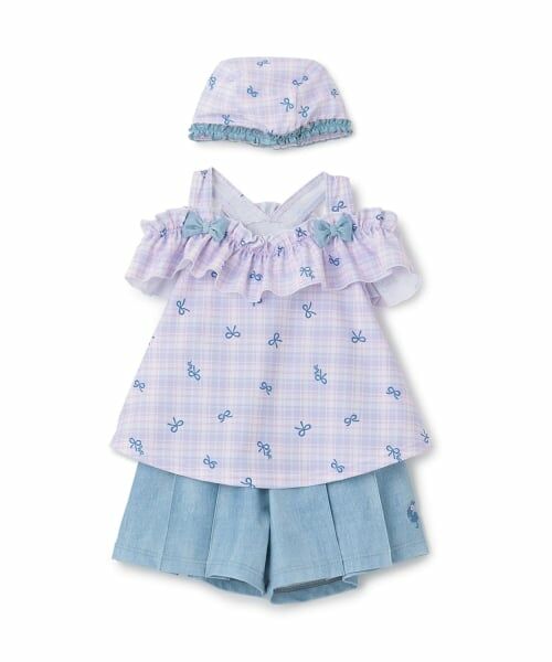 KP / ケーピー 水着・スイムグッズ | チェック×デニム風 セパレーツ水着 スイムキャップ付き(ラベンダー)