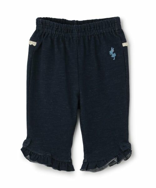 KP / ケーピー ショート・ハーフ・半端丈パンツ | デニム風ニットツイル パンツ 6分丈(紺)