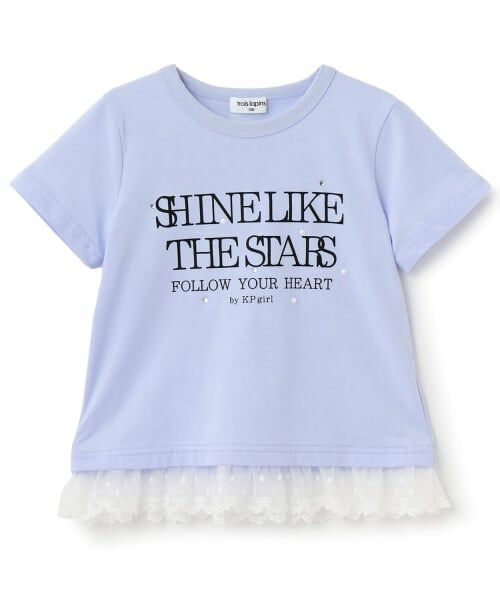 KP / ケーピー Tシャツ | 裾レース パールモチーフ Tシャツ(サックス)