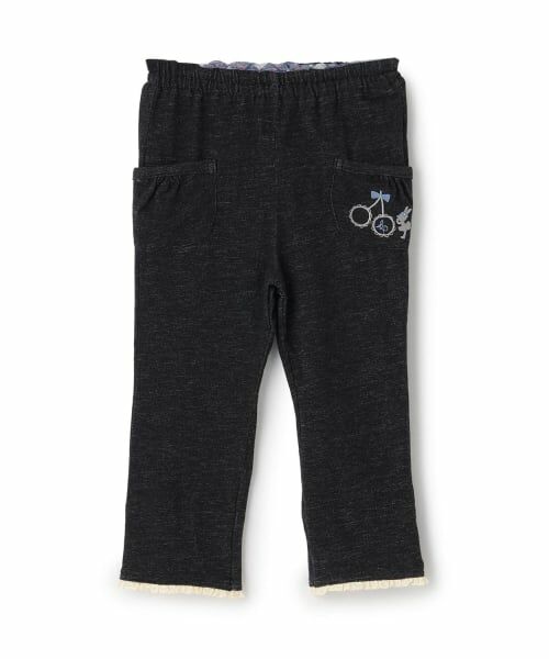 KP / ケーピー その他パンツ | デニム風ニットツイル 裾折り返し ロングパンツ(黒)