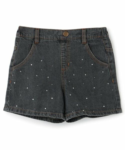 KP / ケーピー ショート・ハーフ・半端丈パンツ | ラインストーンデニム ショートパンツ（黒）