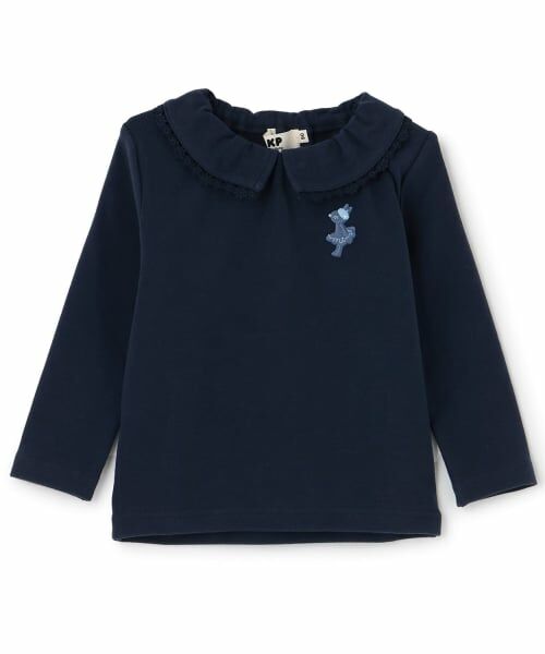 KP / ケーピー Tシャツ | 微起毛フライス 衿付きフリルTシャツ(紺)
