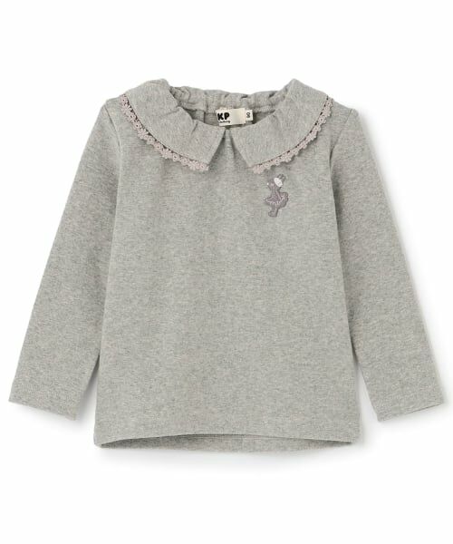 KP / ケーピー Tシャツ | 微起毛フライス 衿付きフリルTシャツ(トップ グレー)