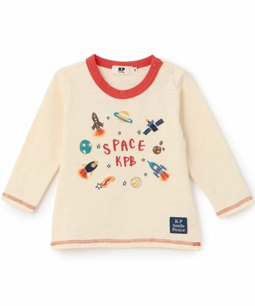 KP / ケーピー Tシャツ | 宇宙の乗り物刺しゅう 長袖Tシャツ(生成)