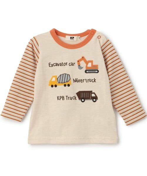 KP / ケーピー Tシャツ | 働く車アップリケ 長袖Tシャツ(ベージュ)
