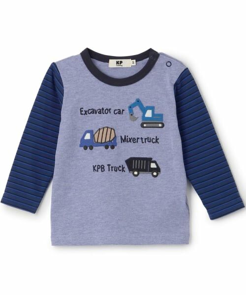 KP / ケーピー Tシャツ | 働く車アップリケ 長袖Tシャツ(ブルー)