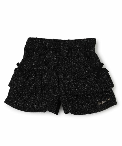 KP / ケーピー ショート・ハーフ・半端丈パンツ | 柔らかラメコーデュロイ キュロット(黒)