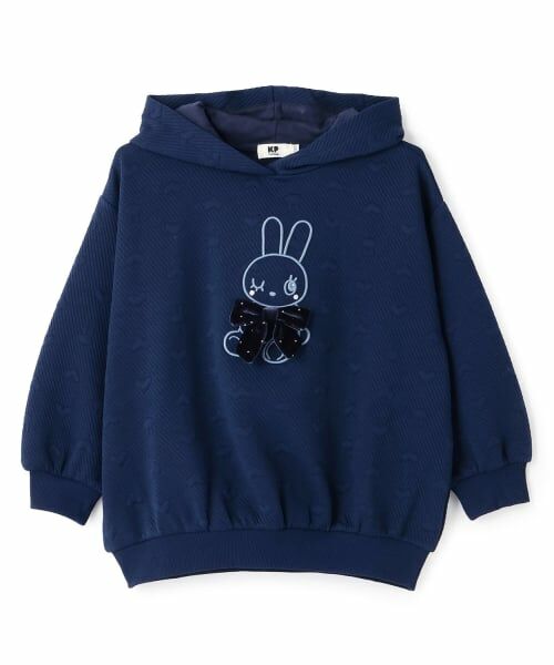 KP / ケーピー パーカー | ビッグリボン うさぎ刺しゅう パーカ(紺)
