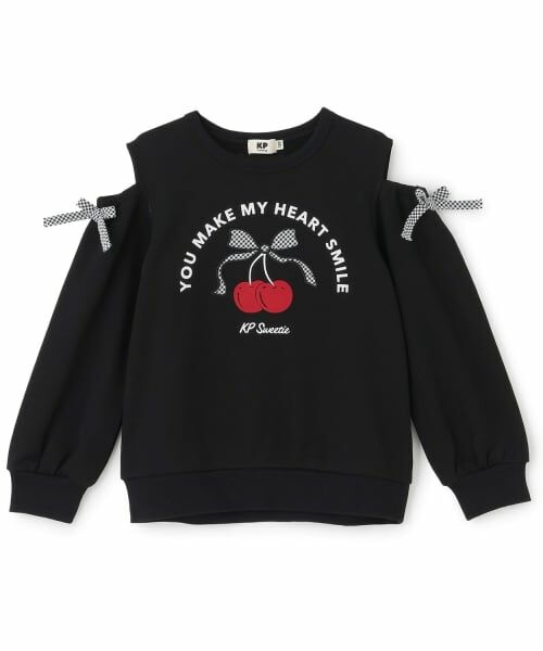 KP / ケーピー スウェット | チェリーグラフィック肩あきトップス(黒)
