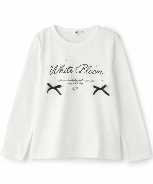 KP / ケーピー Tシャツ | 【GOOD PRICE】 リボン付きラインストーン長袖Tシャツ(オフ ホワイト)