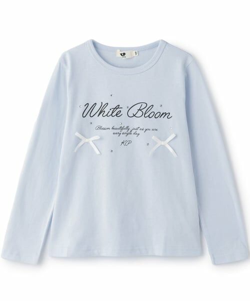 KP / ケーピー Tシャツ | 【GOOD PRICE】 リボン付きラインストーン長袖Tシャツ(サックス)