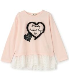 KP / ケーピー Tシャツ | 裾レース付きフリルハートモチーフトップス