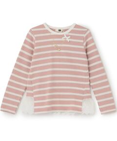 KP / ケーピー Tシャツ | ボーダー後ろ裾フリル長袖Ｔシャツ
