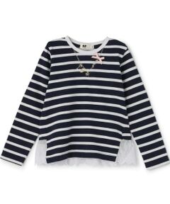 KP / ケーピー Tシャツ | ボーダー後ろ裾フリル長袖Ｔシャツ