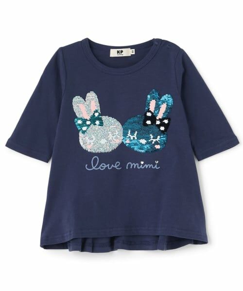 KP / ケーピー Tシャツ | 色が変わる mimiちゃんスパンコール 7分袖Ｔシャツ（紺）