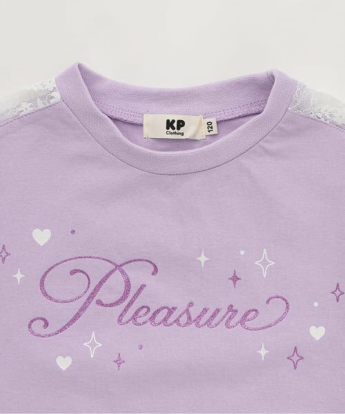 KP / ケーピー Tシャツ | 【吸水速乾】 袖レース ラメロゴ 5分袖Tシャツ | 詳細2