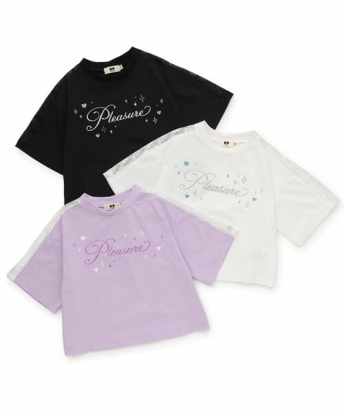 KP / ケーピー Tシャツ | 【吸水速乾】 袖レース ラメロゴ 5分袖Tシャツ | 詳細7