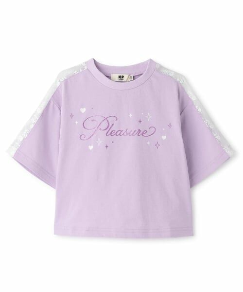 KP / ケーピー Tシャツ | 【吸水速乾】 袖レース ラメロゴ 5分袖Tシャツ(パープル)