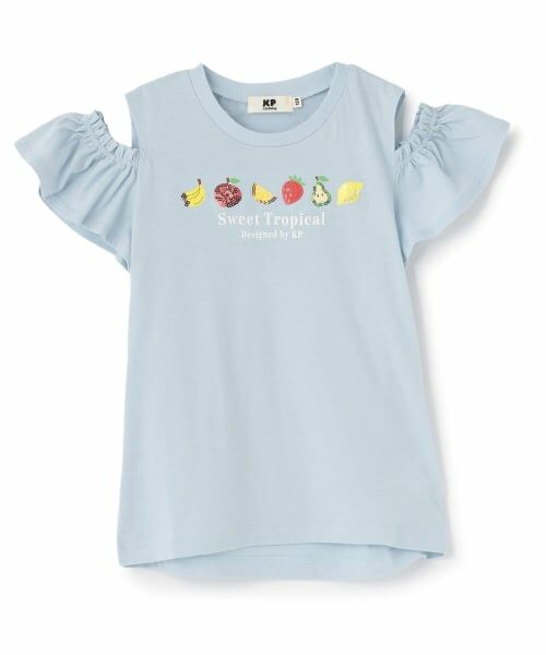KP / ケーピー Tシャツ | フルーツスパンコール 肩あきTシャツ(サックス)