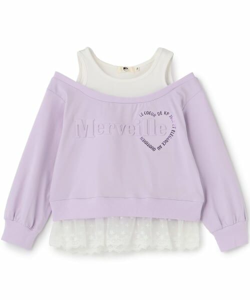 KP / ケーピー Tシャツ | レイヤード風 肩あき 長袖Tシャツ（ラベンダー）