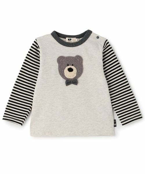 KP / ケーピー Tシャツ | くま編みモチーフ長袖Tシャツ(オートミール)