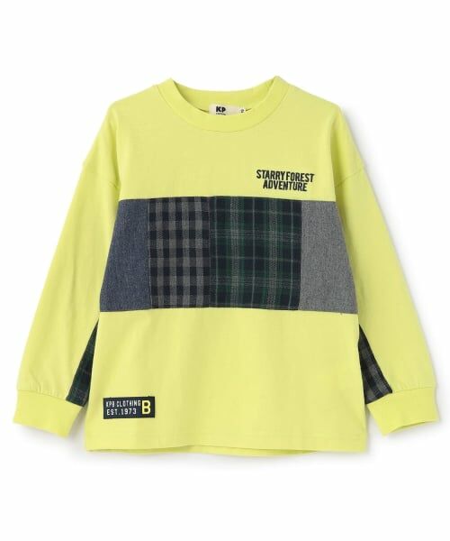 KP / ケーピー Tシャツ | パッチワーク 長袖Tシャツ(ライム)