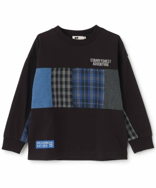 KP / ケーピー Tシャツ | パッチワーク 長袖Tシャツ(黒)