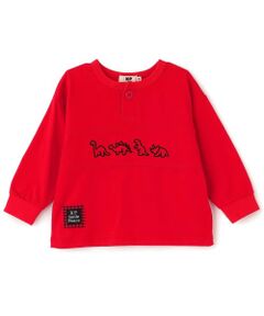 KP / ケーピー Tシャツ | 恐竜刺しゅう ヘンリーネック長袖Tシャツ