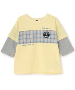 KP / ケーピー Tシャツ | 【吸水速乾】先染チェック 重ね着風 7分袖Tシャツ
