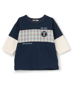 KP / ケーピー Tシャツ | 【吸水速乾】先染チェック 重ね着風 7分袖Tシャツ
