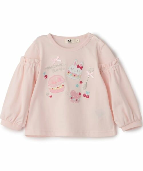 KP / ケーピー Tシャツ | シャカシャカスパンコール入りマカロン 長袖Tシャツ(ピンク)
