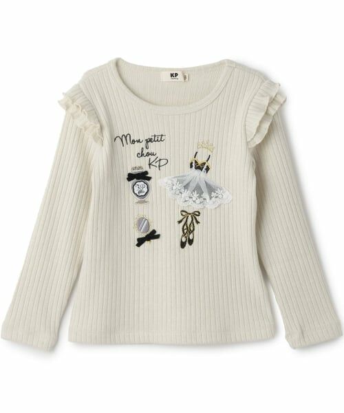KP / ケーピー Tシャツ | ラメリブテレコ 長袖Tシャツ(オフ ホワイト)