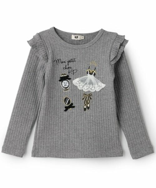 KP / ケーピー Tシャツ | ラメリブテレコ 長袖Tシャツ(グレー)