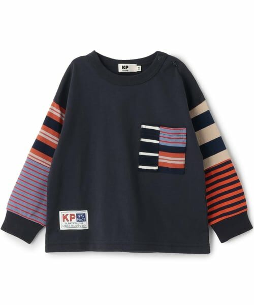 KP / ケーピー Tシャツ | 天竺×天竺ボーダー 長袖Tシャツ(紺)