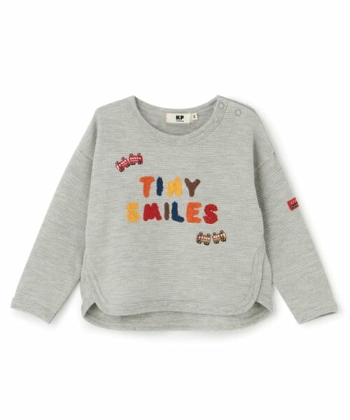 KP / ケーピー Tシャツ | カラフルロゴ 電車刺しゅう 長袖Tシャツ(トップ グレー)