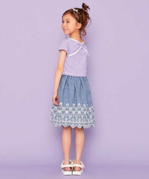 セール 150 160cm ボーダー シャンブレー刺繍 ワンピース ミニ丈 ひざ丈ワンピース 組曲 Kids クミキョク キッズ ファッション通販 タカシマヤファッションスクエア