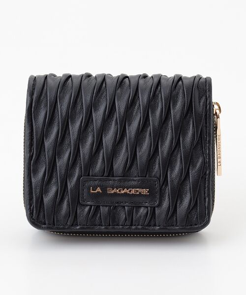 LA BAGAGERIE/ラ バガジェリー シープレザープリーツ加工二つ折り財布 ブラック FREE LA BAGAGERIE/ラ バガジェリー シープレザープリーツ加工二つ折り財布 ブラック FREE