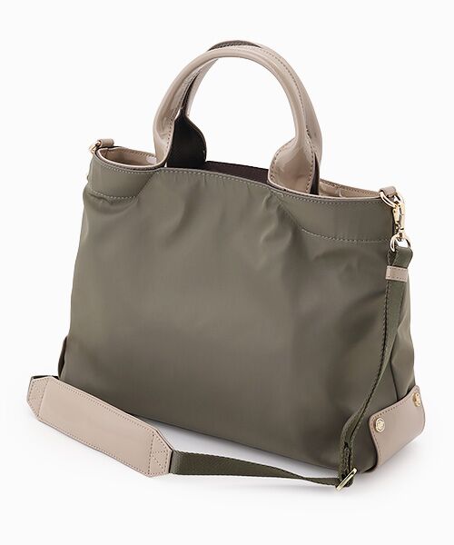LA BAGAGERIE / ラ バガジェリー トートバッグ | ツイルナイロン×エナメル 2WAYトートバッグ Sサイズ（グレージュ）