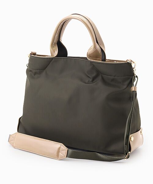 LA BAGAGERIE / ラ バガジェリー トートバッグ | ツイルナイロン×エナメル 2WAYトートバッグ Sサイズ（カーキ）