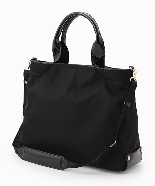 LA BAGAGERIE / ラ バガジェリー トートバッグ | ツイルナイロン×エナメル 2WAYトートバッグ Mサイズ（ブラック）