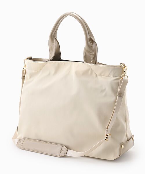 LA BAGAGERIE / ラ バガジェリー トートバッグ | ツイルナイロン×エナメル 2WAYトートバッグ Mサイズ（アイボリー）